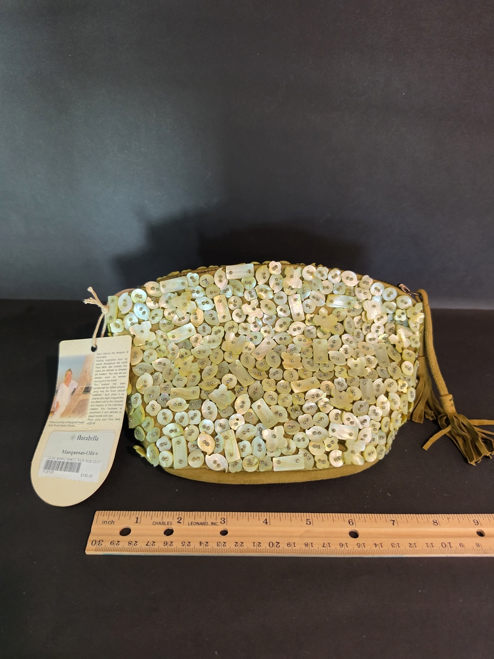 Ivy & Rose Olive Beaded Shell Wristlet Clutch